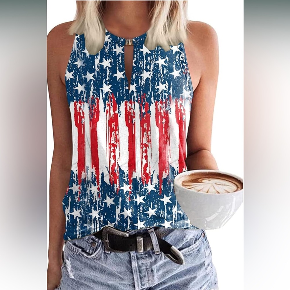 Soesdemo Keyhole V Neck Sleeveless Summer Casual Loose Fit Tank Top New With Tag